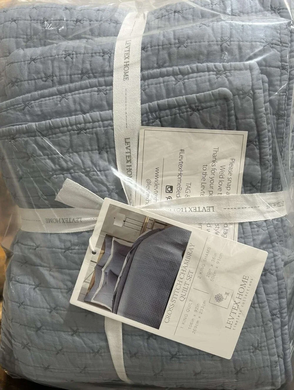 Levtex Home - Cross Stitch Chambray Quilt Set - King Quilt  Two King Pillow Sham
